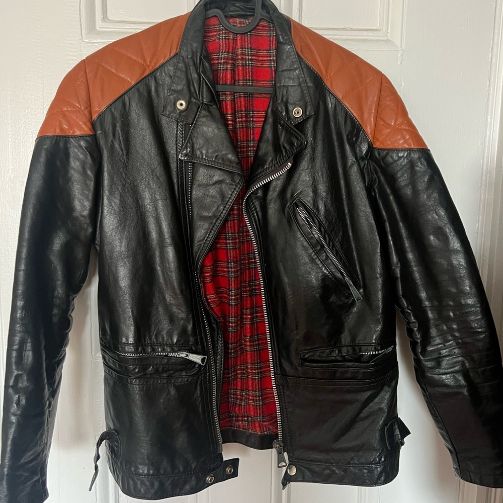 Classic vintage men’s leather moto biker jacket